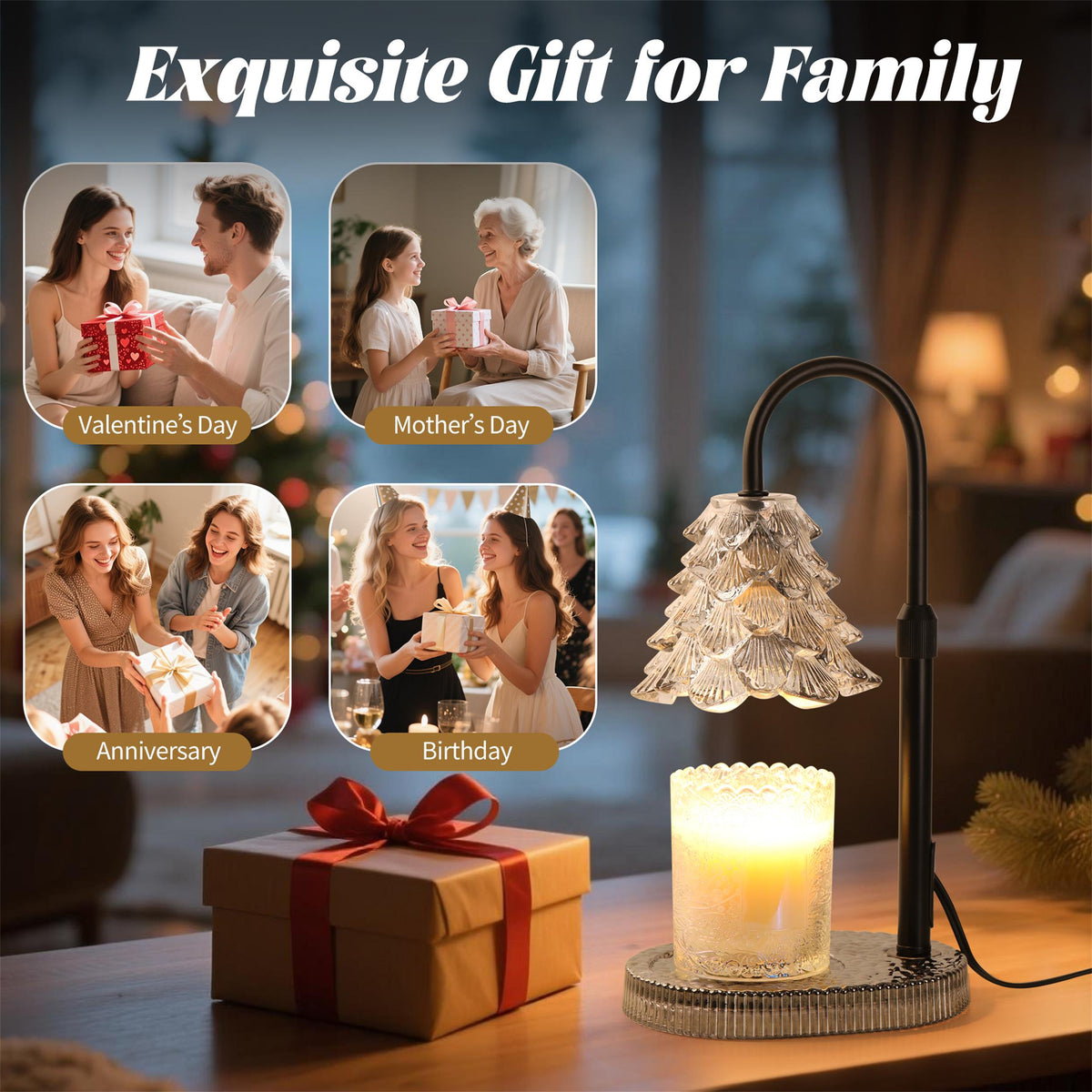 Christmas Tree Shaped Candle Warmer Lamp with Timer & Dimmer – Adjustable Wax Melt Lamp for Jar Candles, Home Decor Accent for Women – 2 Bul
