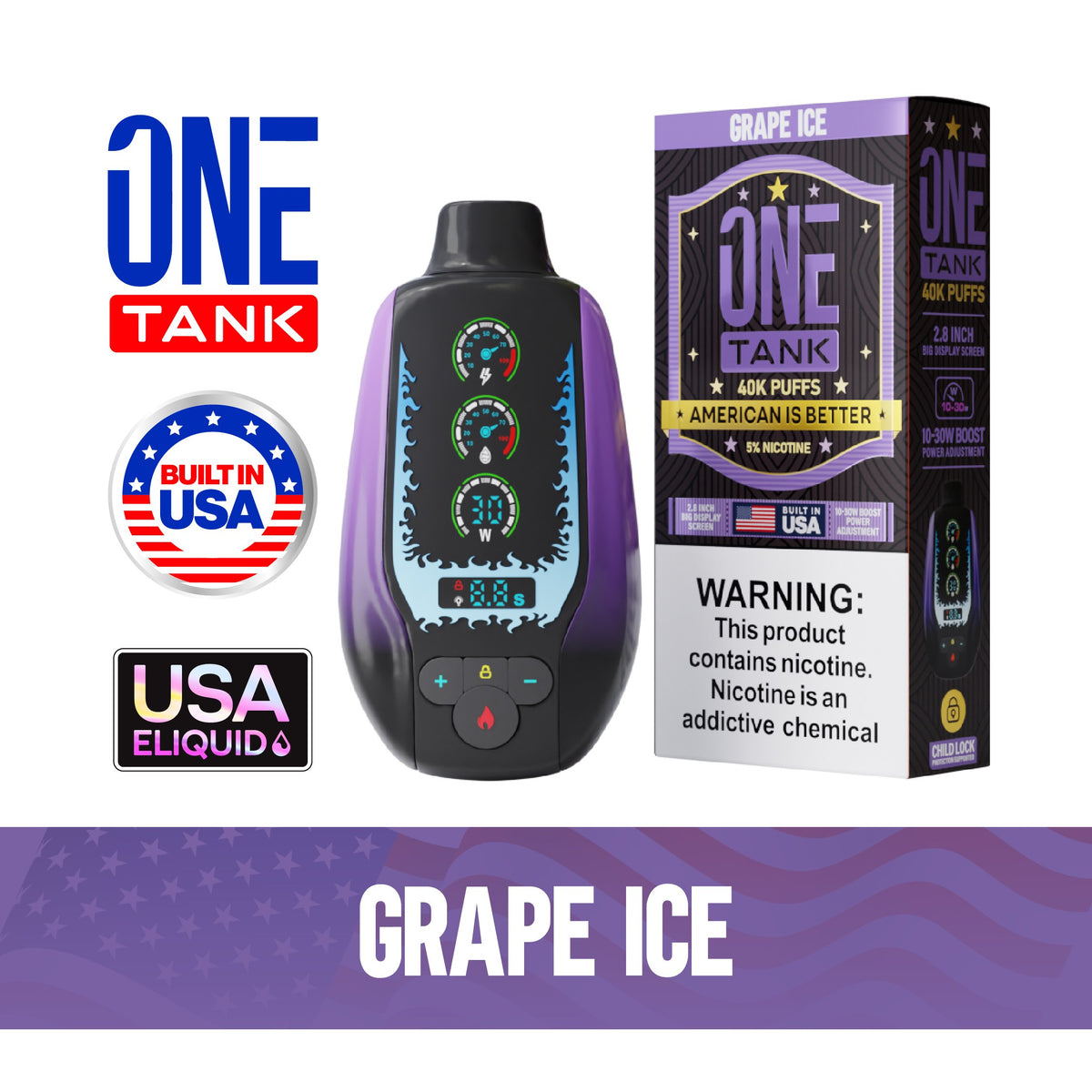 ONE TANK 40K PUFFS 50MG/MLGrape-Ice )