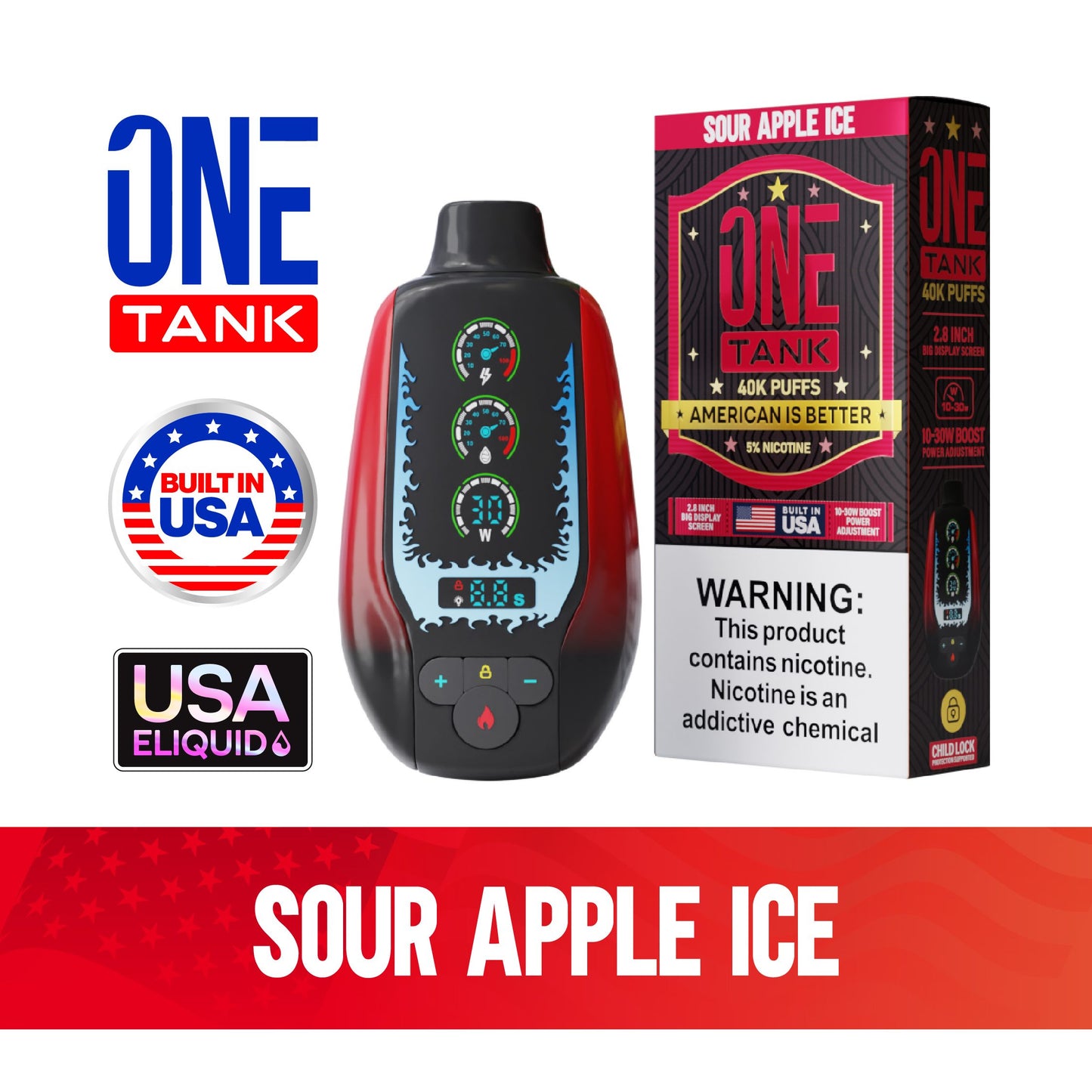 ONE TANK 40K PUFFS 50MG/ML（Sour-Apple-Ice ）