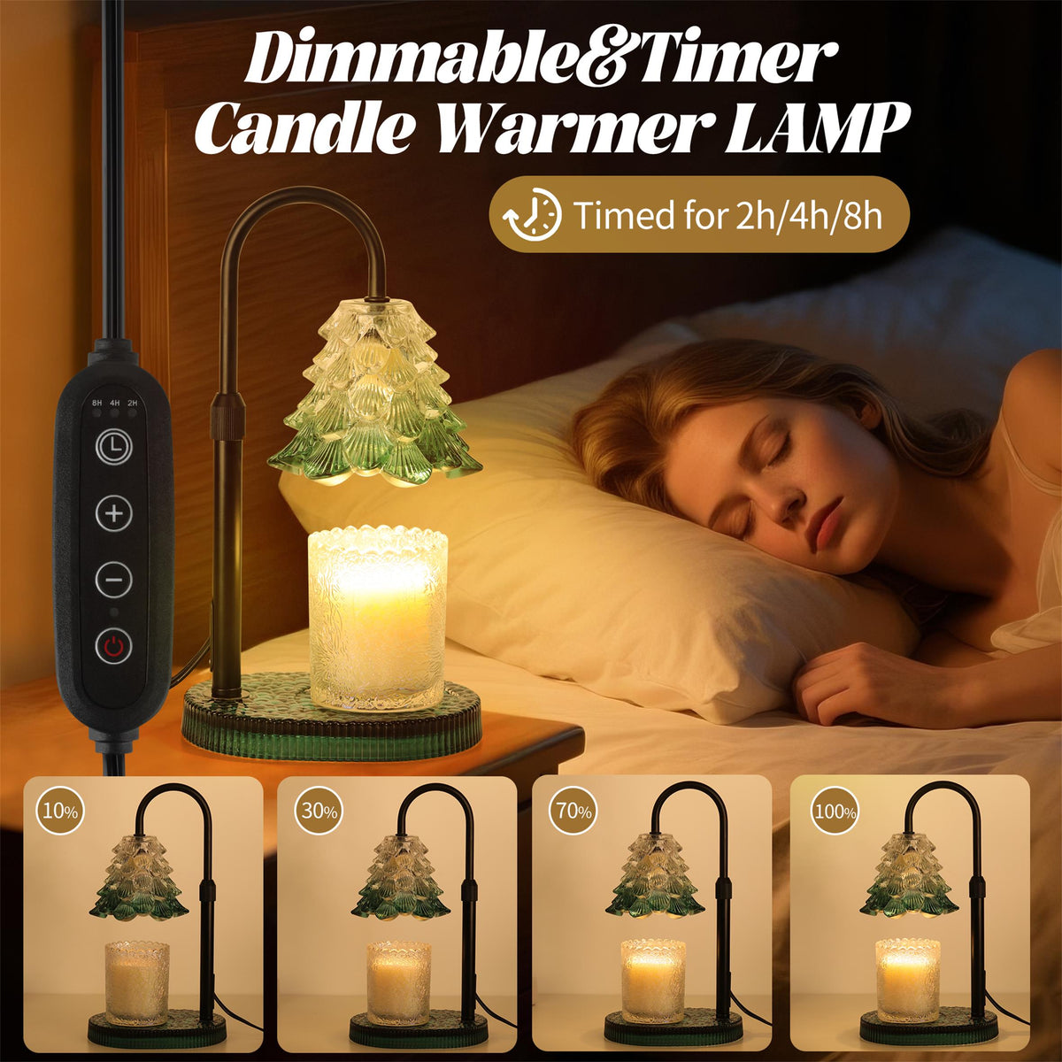 Christmas Tree Shaped Candle Warmer Lamp with Timer & Dimmer – Adjustable Wax Melt Lamp for Jar Candles, Home Decor Accent for Women – 2 Bul