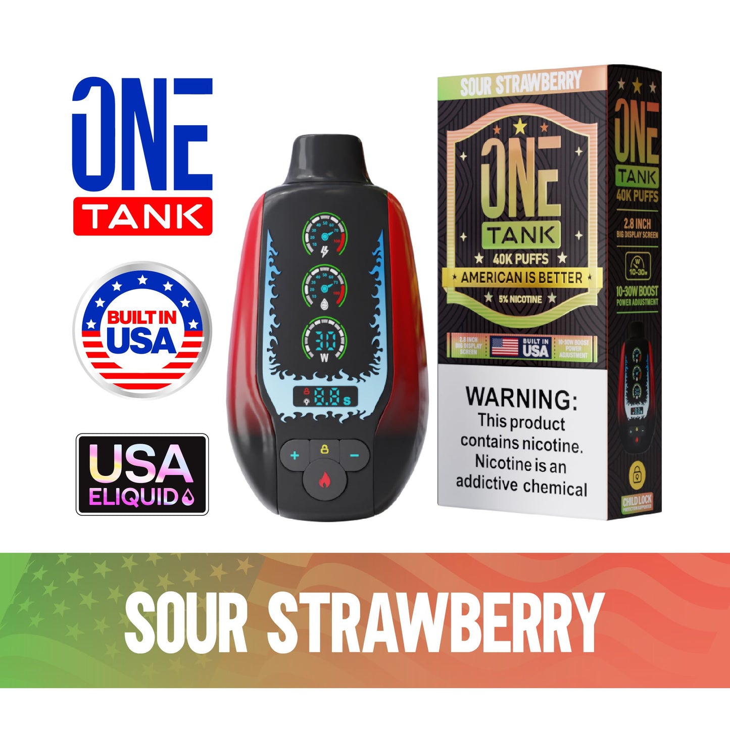 ONE TANK 40K PUFFS 50MG/ML（Sour-Strawberry ）