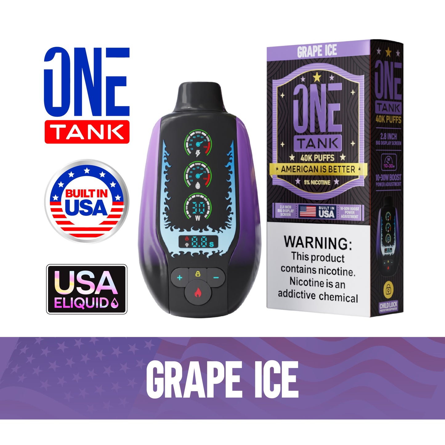 ONE TANK 40K PUFFS 50MG/MLGrape-Ice ）