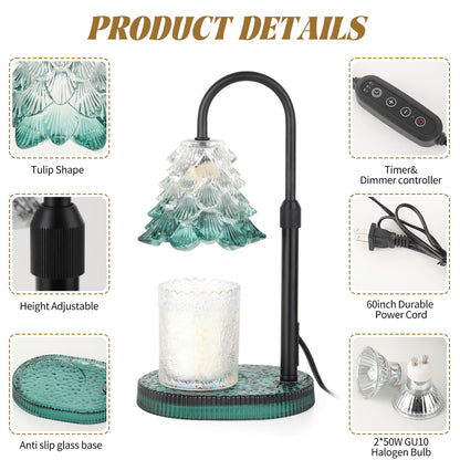 Christmas Tree Shaped Candle Warmer Lamp with Timer & Dimmer – Adjustable Wax Melt Lamp for Jar Candles, Home Decor Accent for Women – 2 Bul