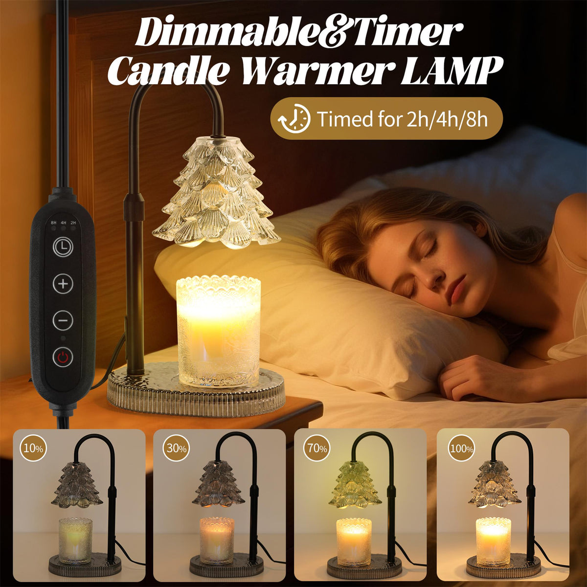 Christmas Tree Shaped Candle Warmer Lamp with Timer & Dimmer – Adjustable Wax Melt Lamp for Jar Candles, Home Decor Accent for Women – 2 Bul