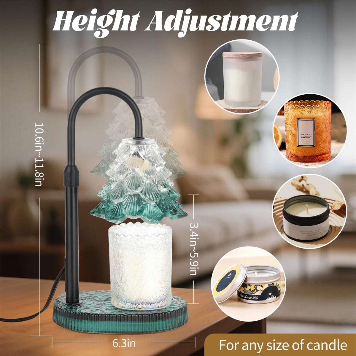 Christmas Tree Shaped Candle Warmer Lamp with Timer & Dimmer – Adjustable Wax Melt Lamp for Jar Candles, Home Decor Accent for Women – 2 Bul