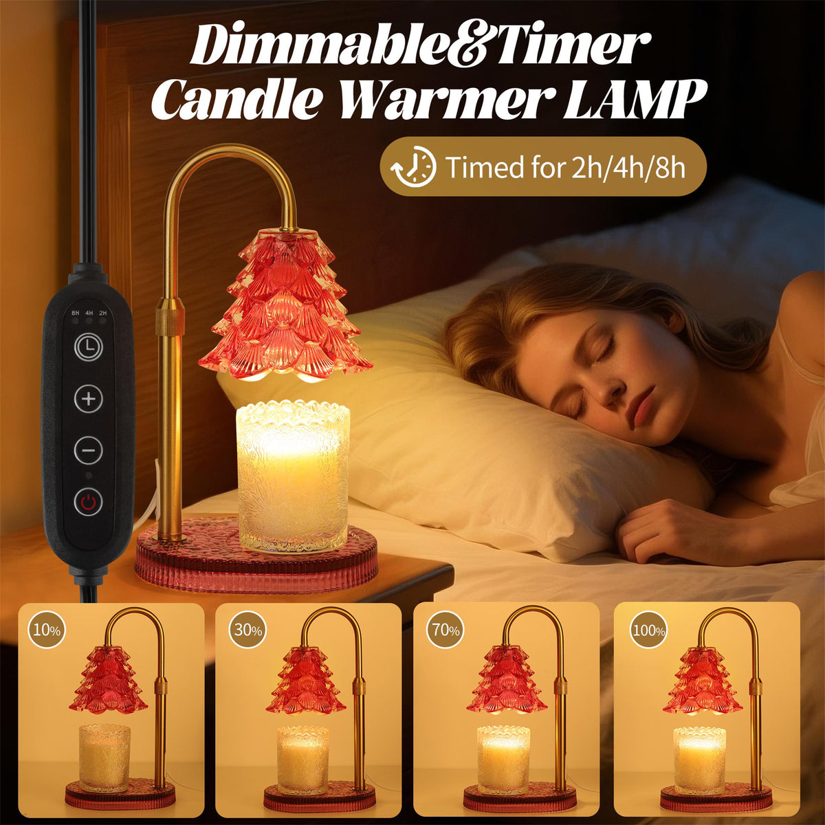 Christmas Tree Shaped Candle Warmer Lamp with Timer & Dimmer – Adjustable Wax Melt Lamp for Jar Candles, Home Decor Accent for Women – 2 Bul